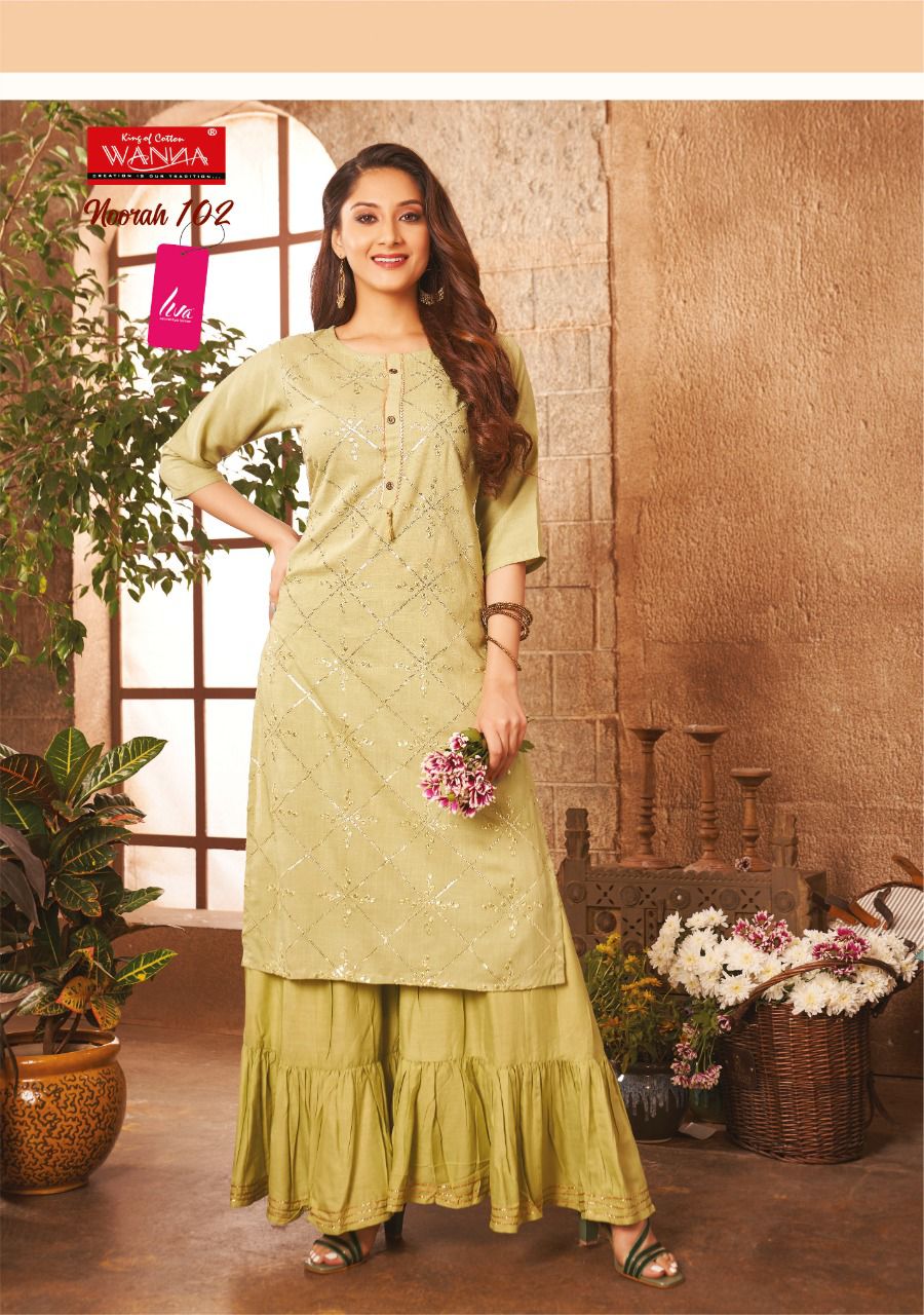 Wanna Noorah Fancy Festive Wear Rayon Latest Kurti With Sharara Collection